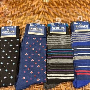 Lot 4 Mens Juncture Fashion Socks Size 6-12 Diamond/stripe  Polyester/Spandex